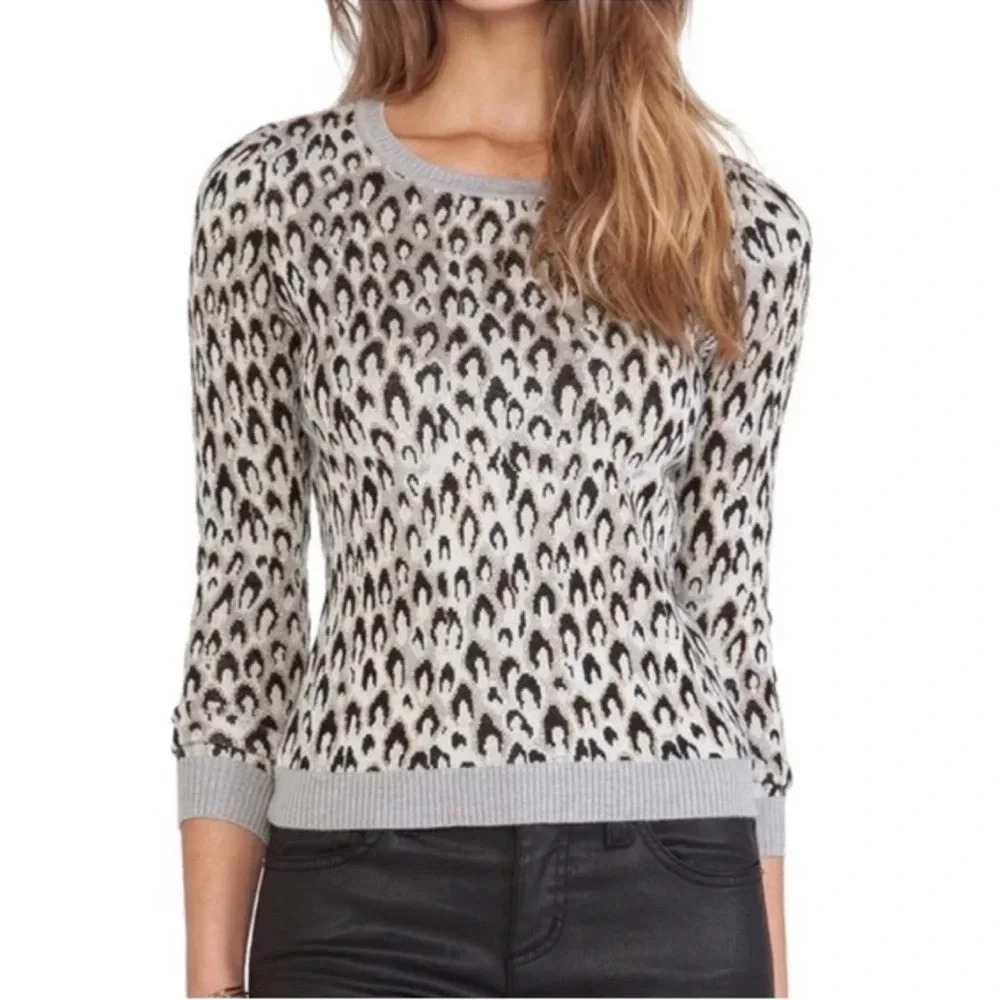 NWOT DVF Leopard Print Metallic Crew Neck Sweater, Medium
